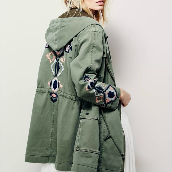 Free People Jackets & Blazers - Free People Embroidered Twill Parka Hooded Jacket Size M (would fit L)
